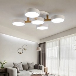 Holz-Kronleuchter, moderne zeitgenössische nordische Stil Unterputz-Deckenleuchte mit Acryl-Lampenschirm