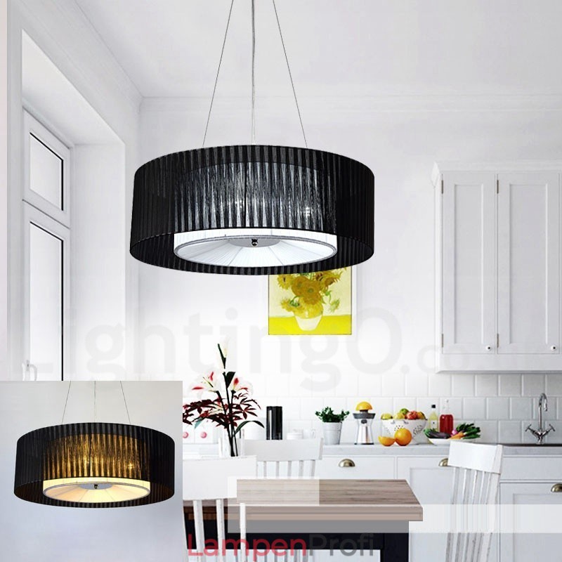 Moderne Pendelleuchte Drum mit 4 Lichtern und Stoffschirm