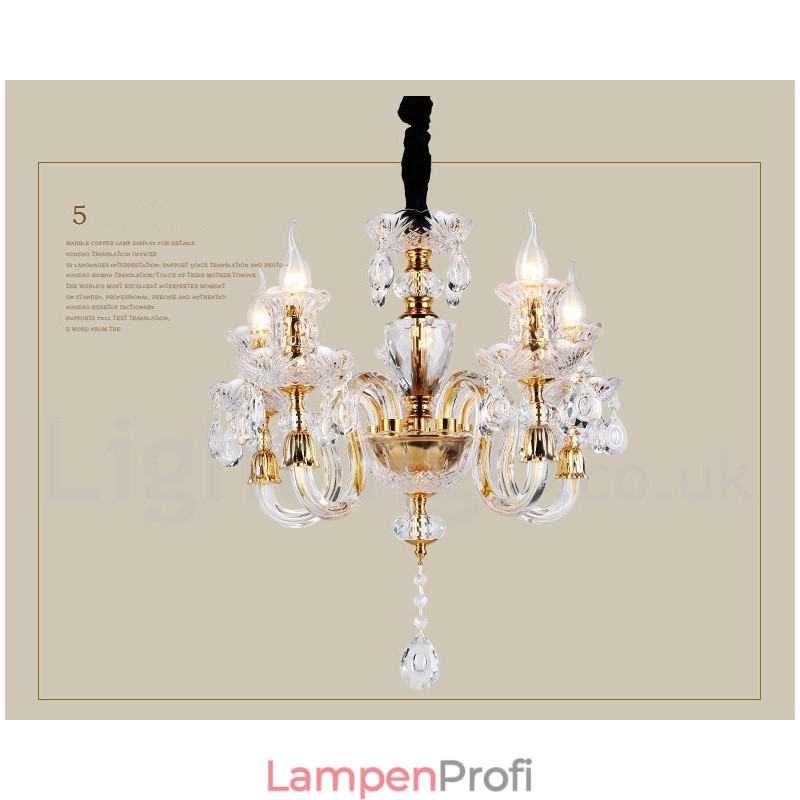 Retro-Kronleuchter aus klarem K9-Kristall in Gold