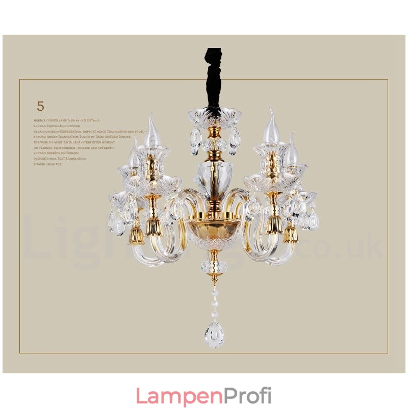 Retro-Kronleuchter aus klarem K9-Kristall in Gold