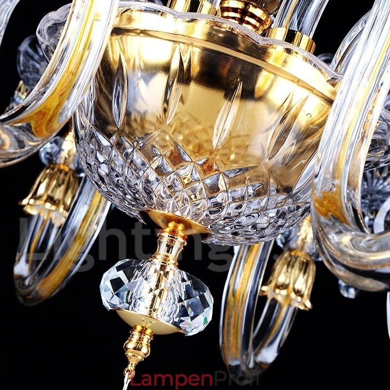 Retro-Kronleuchter aus klarem K9-Kristall in Gold