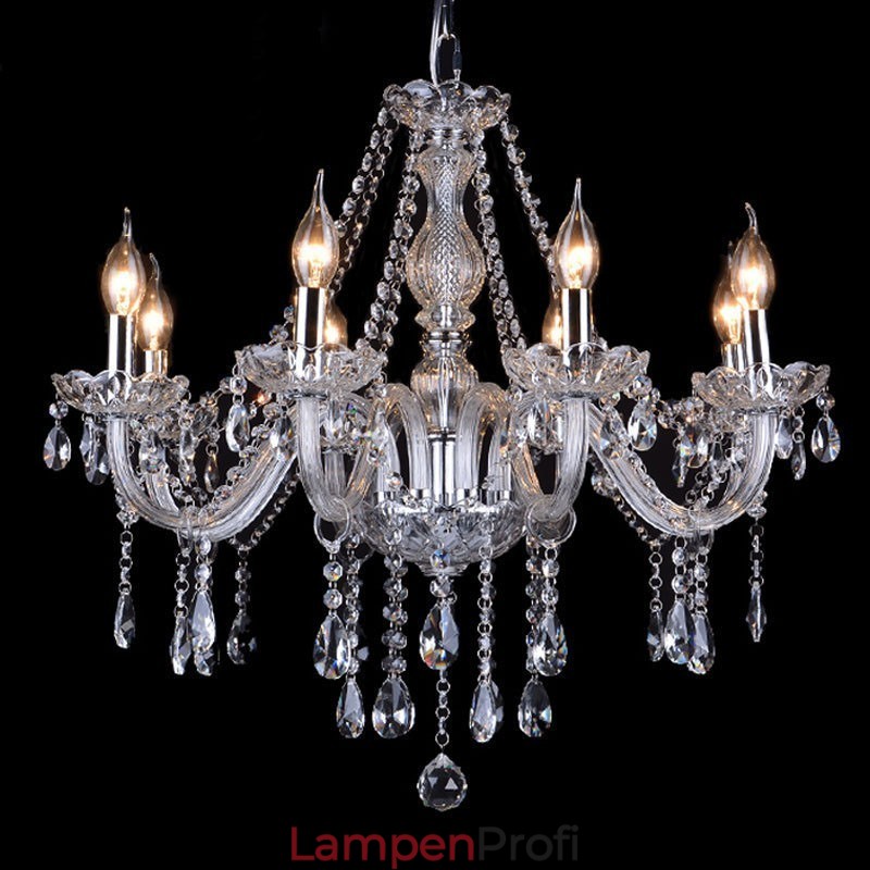 Großer Kronleuchter aus klarem K9-Kristall mit Schirmen