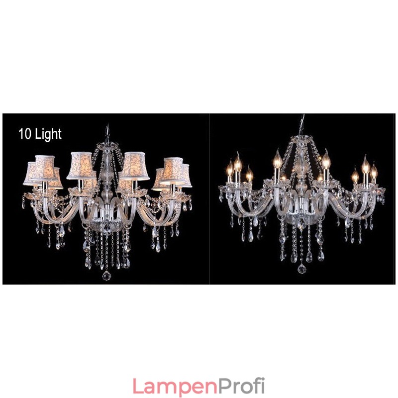 Großer Kronleuchter aus klarem K9-Kristall mit Schirmen