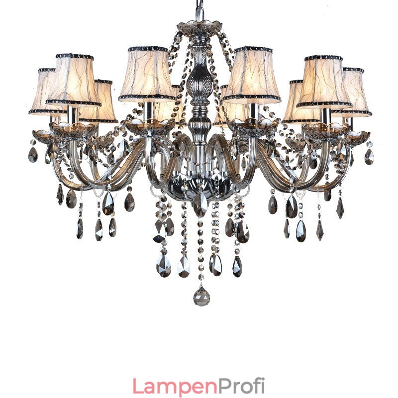 Großer Kronleuchter aus K9-Kristall in grauer Kerze mit Schirmen