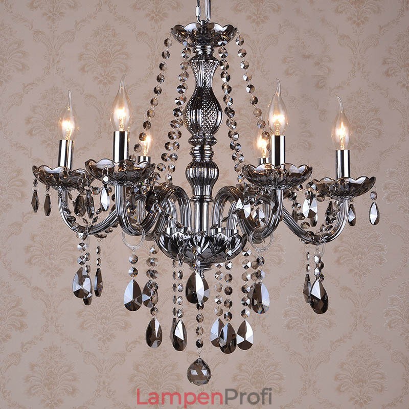 Großer Kronleuchter aus K9-Kristall in grauer Kerze mit Schirmen