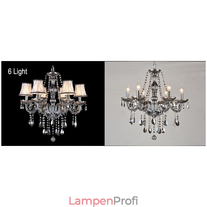 Großer Kronleuchter aus K9-Kristall in grauer Kerze mit Schirmen