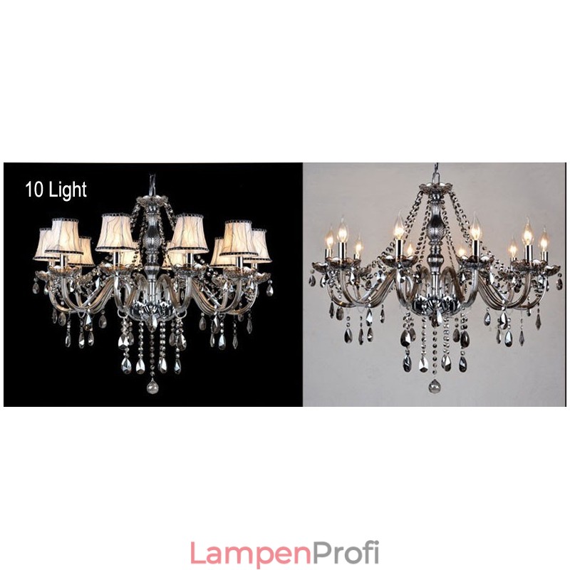 Großer Kronleuchter aus K9-Kristall in grauer Kerze mit Schirmen