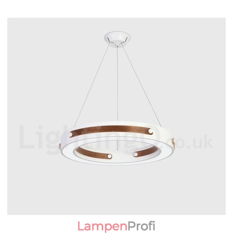 Moderne Pendelleuchte mit Acrylschirm, Ring in mehreren Holzfarben
