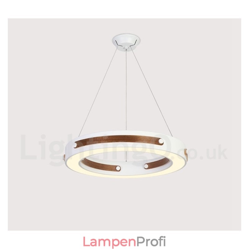Moderne Pendelleuchte mit Acrylschirm, Ring in mehreren Holzfarben