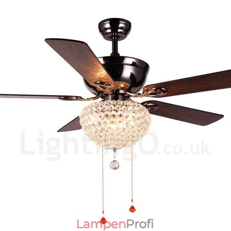 132 cm (52 Zoll) Deckenventilator im amerikanischen Retro-Stil aus Holz mit Fernbedienung und Kristallschirm, stummer Motor aus reinem Kupfer