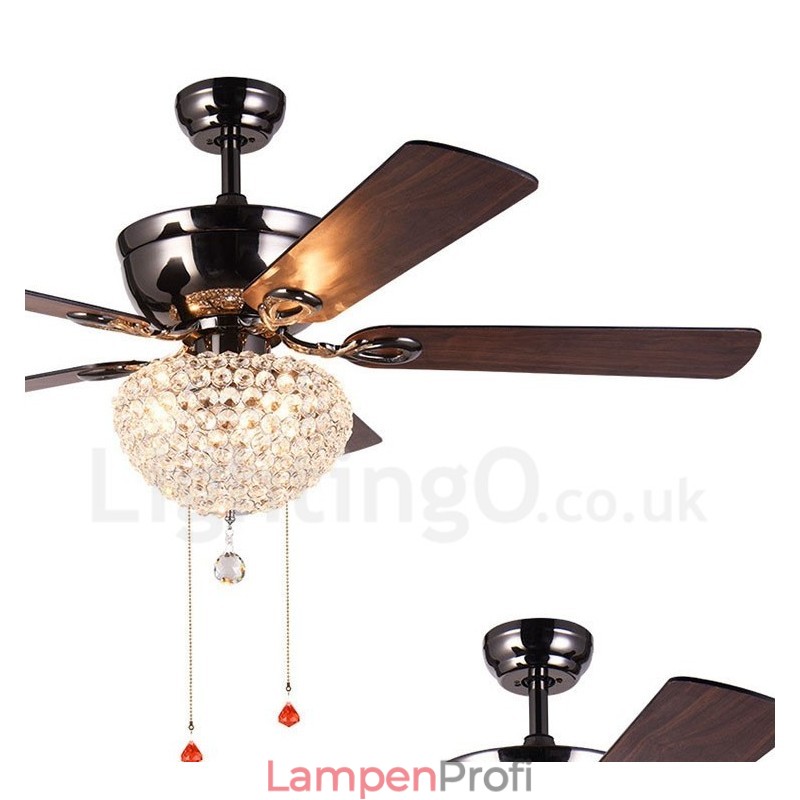 132 cm (52 Zoll) Deckenventilator im amerikanischen Retro-Stil aus Holz mit Fernbedienung und Kristallschirm, stummer Motor aus reinem Kupfer