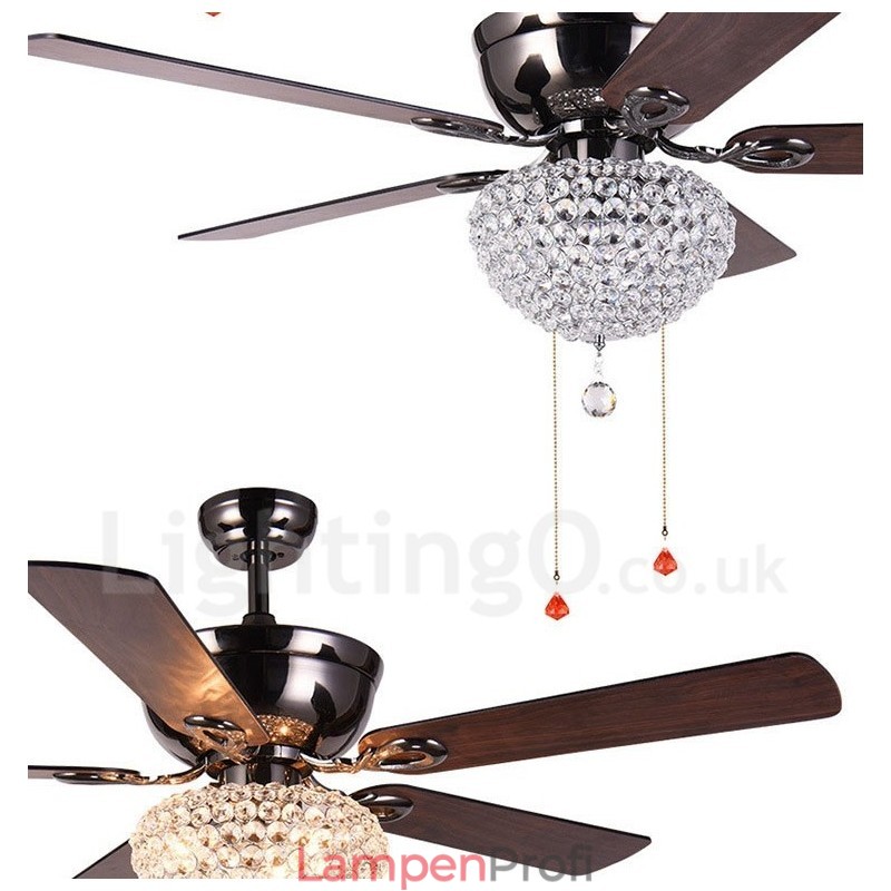 132 cm (52 Zoll) Deckenventilator im amerikanischen Retro-Stil aus Holz mit Fernbedienung und Kristallschirm, stummer Motor aus reinem Kupfer