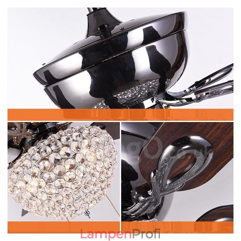 132 cm (52 Zoll) Deckenventilator im amerikanischen Retro-Stil aus Holz mit Fernbedienung und Kristallschirm, stummer Motor aus reinem Kupfer