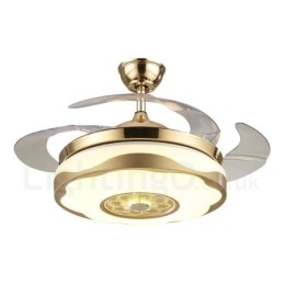 108 cm (42 Zoll) 91 cm (36 Zoll) Moderner zeitgenössischer Deckenventilator mit Fernbedienung, goldfarben, mit Acrylschirm, stummgeschaltetem Motor aus reinem Kupfer