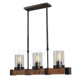 3 Licht Vintage Holz Kronleuchter Industrielle Wind Loft Holz Linear Anhänger Beleuchtung