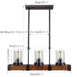3 Licht Vintage Holz Kronleuchter Industrielle Wind Loft Holz Linear Anhänger Beleuchtung
