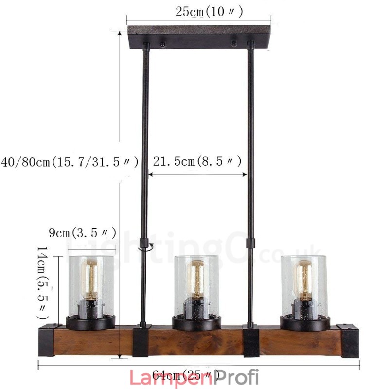 3 Licht Vintage Holz Kronleuchter Industrielle Wind Loft Holz Linear Anhänger Beleuchtung