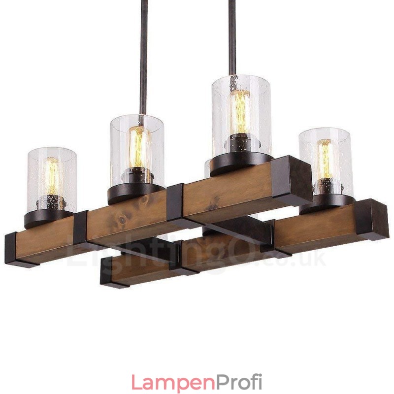 6 Licht Vintage Holz Kronleuchter Industrielle Wind Loft Holz Linear Anhänger Beleuchtung