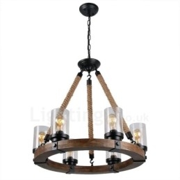 6 Licht Ring Vintage Holz Kronleuchter Industrielle Wind Loft Holz Linear Anhänger Beleuchtung