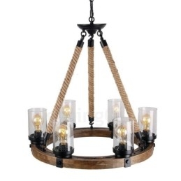 6 Licht Ring Vintage Holz Kronleuchter Industrielle Wind Loft Holz Linear Anhänger Beleuchtung