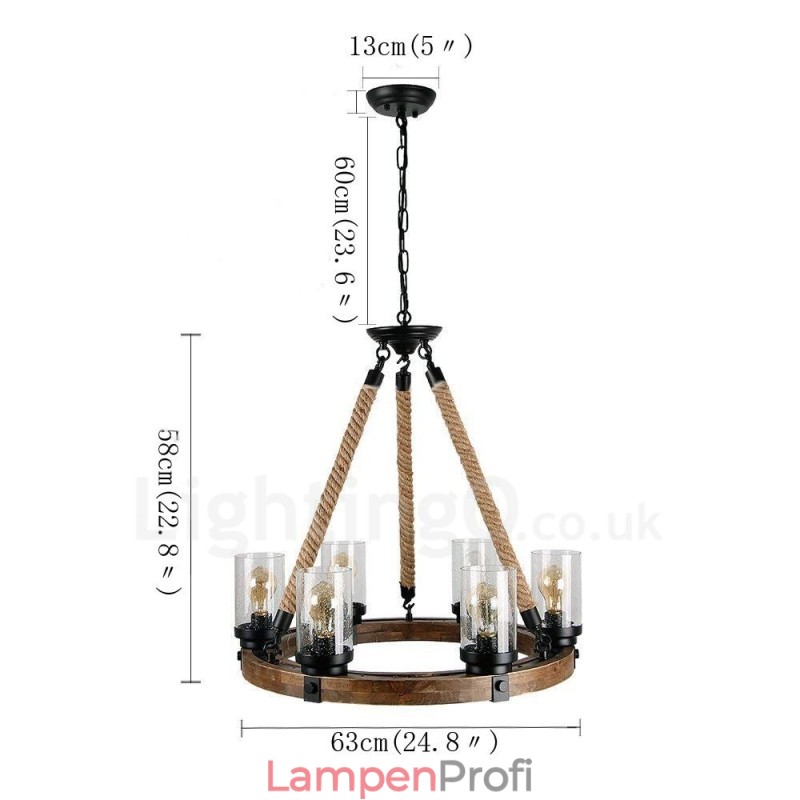 6 Licht Ring Vintage Holz Kronleuchter Industrielle Wind Loft Holz Linear Anhänger Beleuchtung