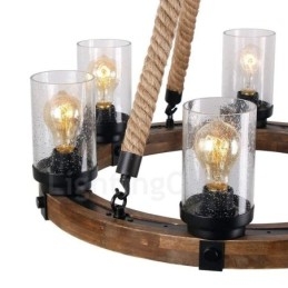 6 Licht Ring Vintage Holz Kronleuchter Industrielle Wind Loft Holz Linear Anhänger Beleuchtung