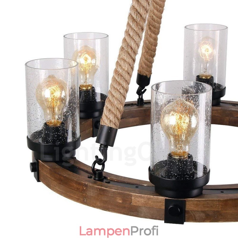 6 Licht Ring Vintage Holz Kronleuchter Industrielle Wind Loft Holz Linear Anhänger Beleuchtung