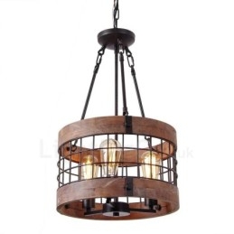 3 Licht Trommel Vintage Holz Kronleuchter Industrielle Wind Loft Holz Linear Anhänger Beleuchtung