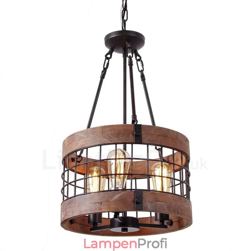 3 Licht Trommel Vintage Holz Kronleuchter Industrielle Wind Loft Holz Linear Anhänger Beleuchtung