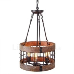 3 Licht Trommel Vintage Holz Kronleuchter Industrielle Wind Loft Holz Linear Anhänger Beleuchtung
