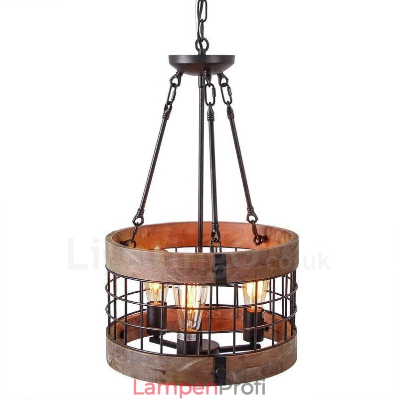 3 Licht Trommel Vintage Holz Kronleuchter Industrielle Wind Loft Holz Linear Anhänger Beleuchtung