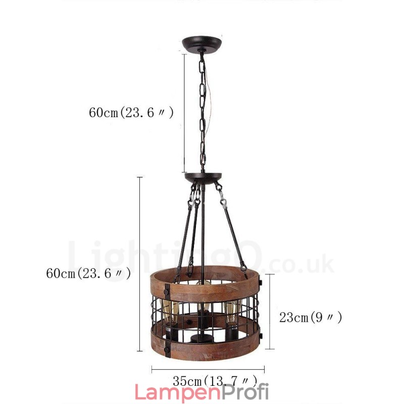 3 Licht Trommel Vintage Holz Kronleuchter Industrielle Wind Loft Holz Linear Anhänger Beleuchtung