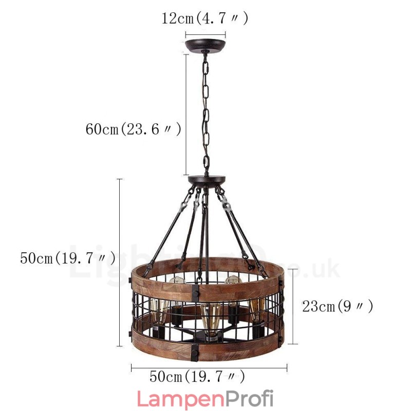5 Licht Trommel Vintage Holz Kronleuchter Industrielle Wind Loft Holz Linear Anhänger Beleuchtung