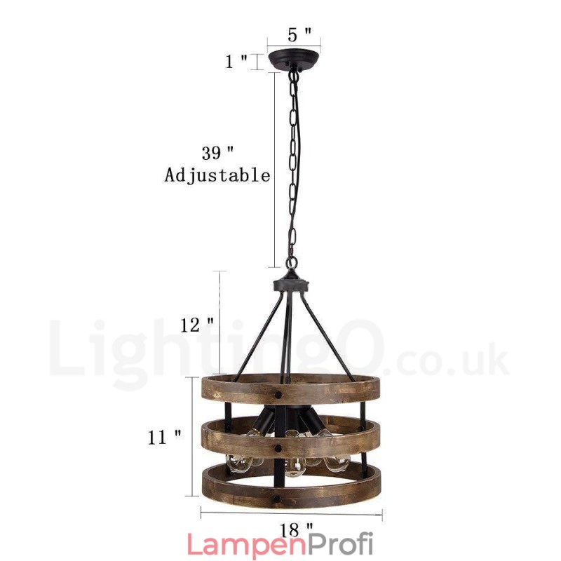 5 Licht Trommel Vintage Holz Kronleuchter Industrielle Wind Loft Holz Linear Anhänger Beleuchtung