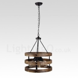 5 Licht Trommel Vintage Holz Kronleuchter Industrielle Wind Loft Holz Linear Anhänger Beleuchtung