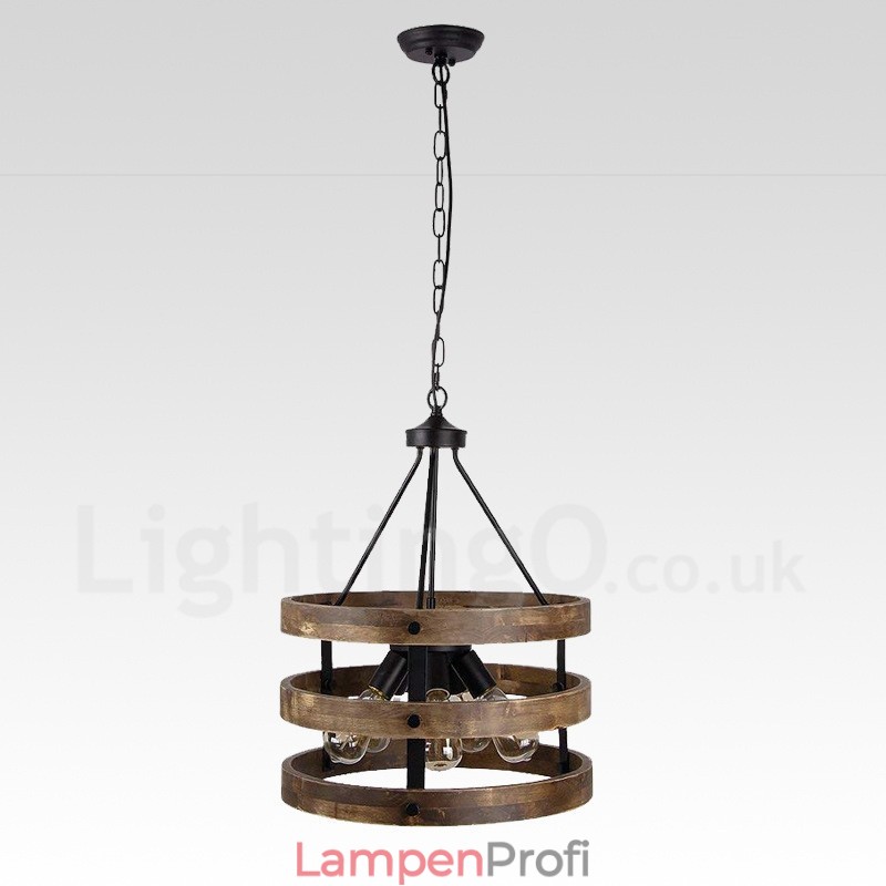5 Licht Trommel Vintage Holz Kronleuchter Industrielle Wind Loft Holz Linear Anhänger Beleuchtung