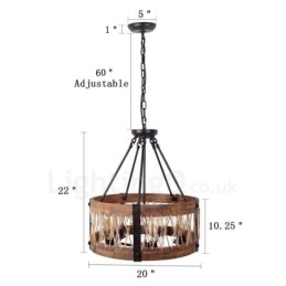 5 Licht Trommel Vintage Holz Kronleuchter Industrielle Wind Loft Holz Linear Anhänger Beleuchtung
