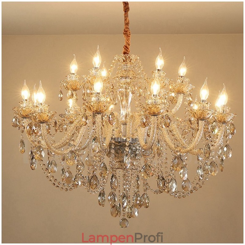 18 (12+6) Lichter Cognac Farbe Eleganter Kristall Kerzenleuchter