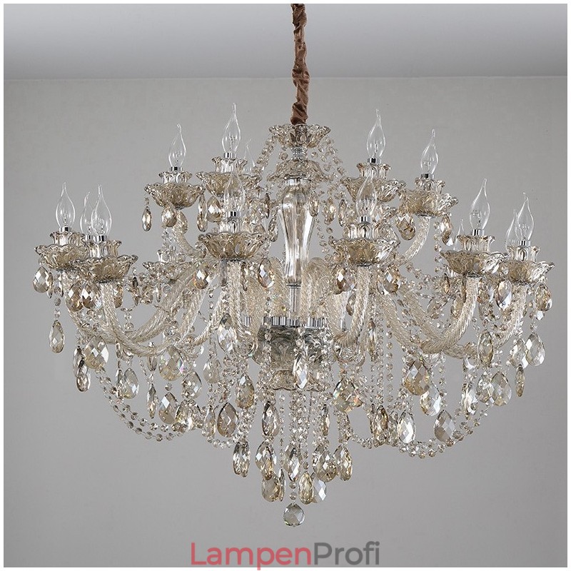 18 (12+6) Lichter Cognac Farbe Eleganter Kristall Kerzenleuchter