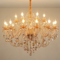 18 (12+6) Lichter Bernstein Gold Eleganter Kristall Kerzenleuchter