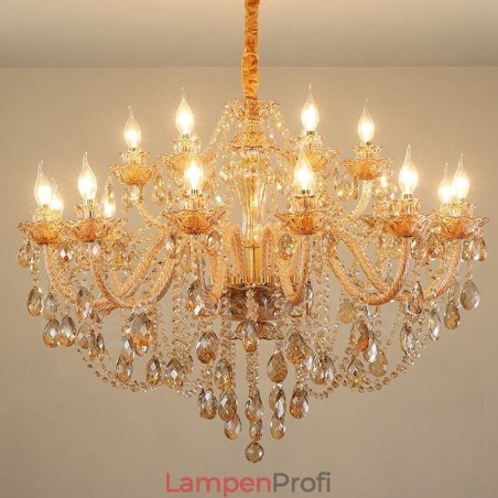 18 (12+6) Lichter Bernstein Gold Eleganter Kristall Kerzenleuchter