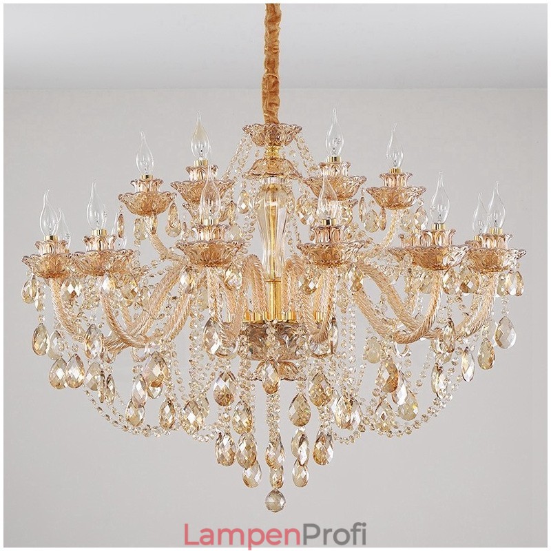 18 (12+6) Lichter Bernstein Gold Eleganter Kristall Kerzenleuchter