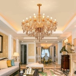 18 (12+6) Lichter Bernstein Gold Eleganter Kristall Kerzenleuchter