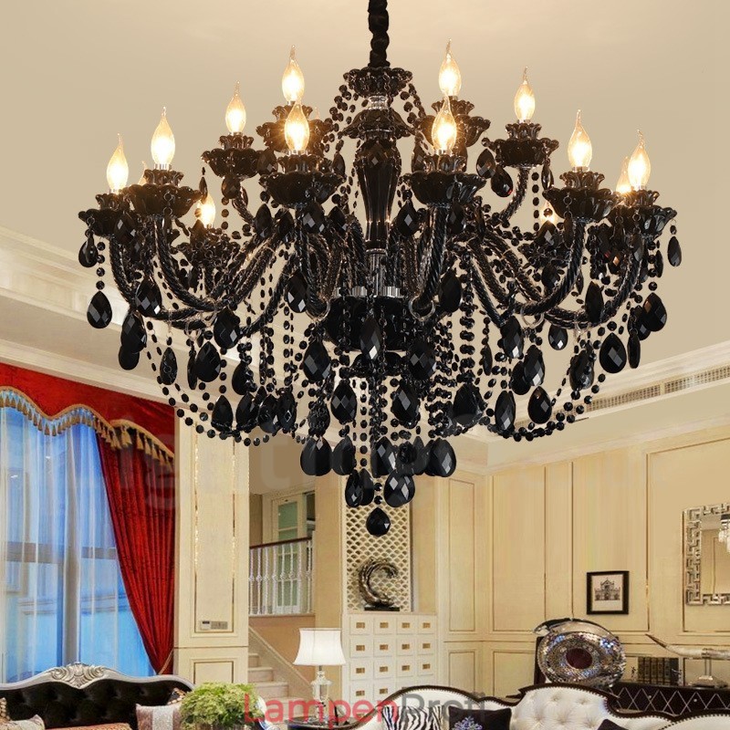 18 (12+6) Lichter Schwarzer Eleganter Kristallkerzenleuchter