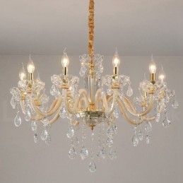 Goldener Kronleuchter mit Kerzenleuchter aus klarem Kristall