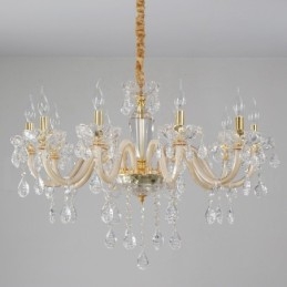 Goldener Kronleuchter mit Kerzenleuchter aus klarem Kristall