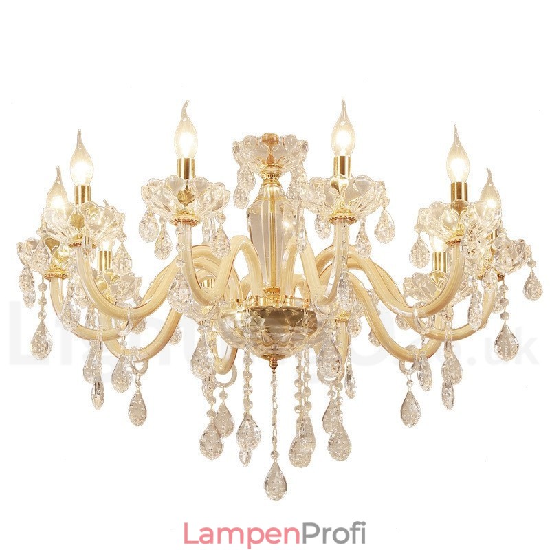 Goldener Kronleuchter mit Kerzenleuchter aus klarem Kristall
