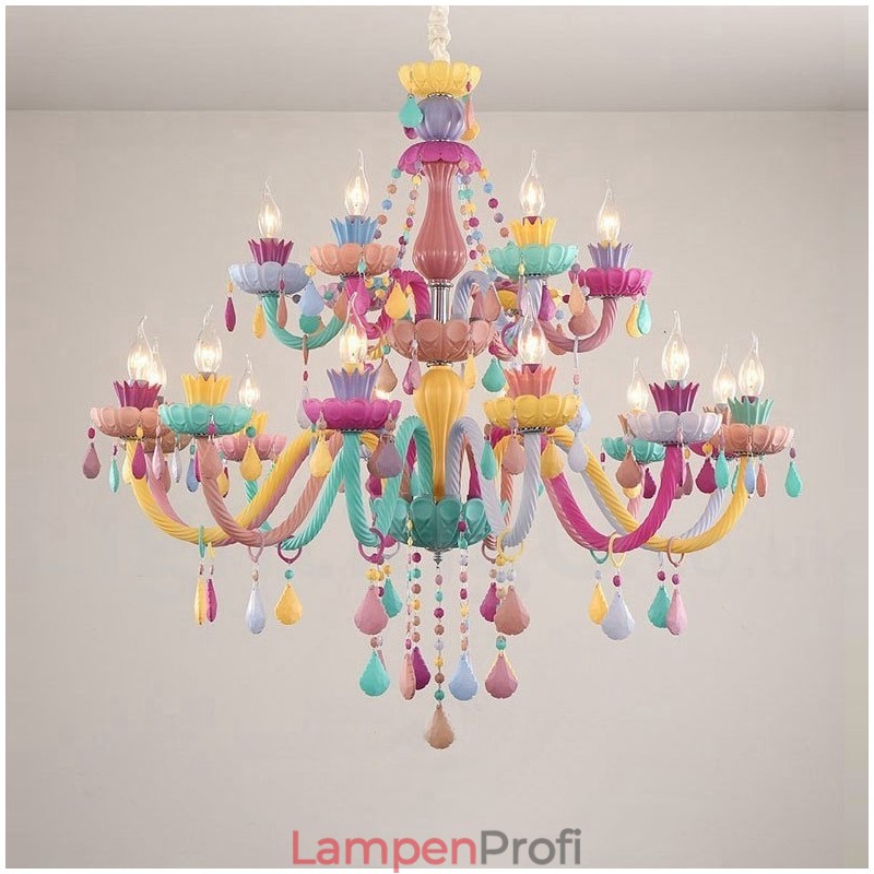 Macaron 18 (12+6) Lichter Kronleuchter mit mehrfarbiger Kristallkerze im Mini-Stil für Kinder