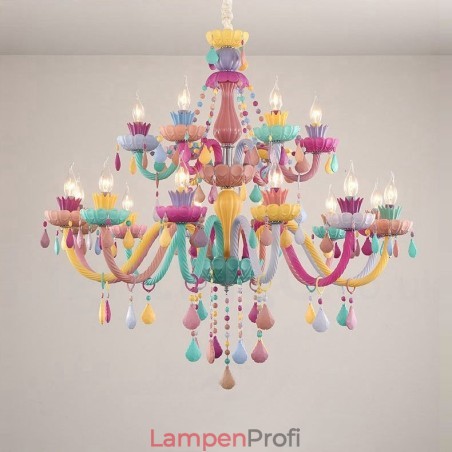 Macaron 18 (12+6) Lichter Kronleuchter mit mehrfarbiger Kristallkerze im Mini-Stil für Kinder