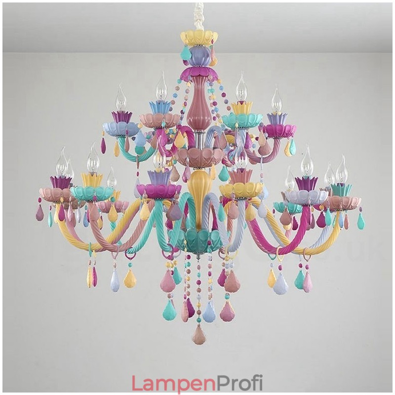 Macaron 18 (12+6) Lichter Kronleuchter mit mehrfarbiger Kristallkerze im Mini-Stil für Kinder